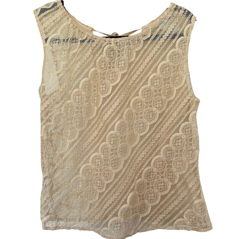 Tracy Reese (8) Cream Lace Sheer Boho Tank- Romantic Feminine Coquette Cottage